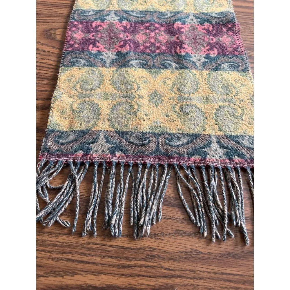 Striped paisley patterned scarf with tassels